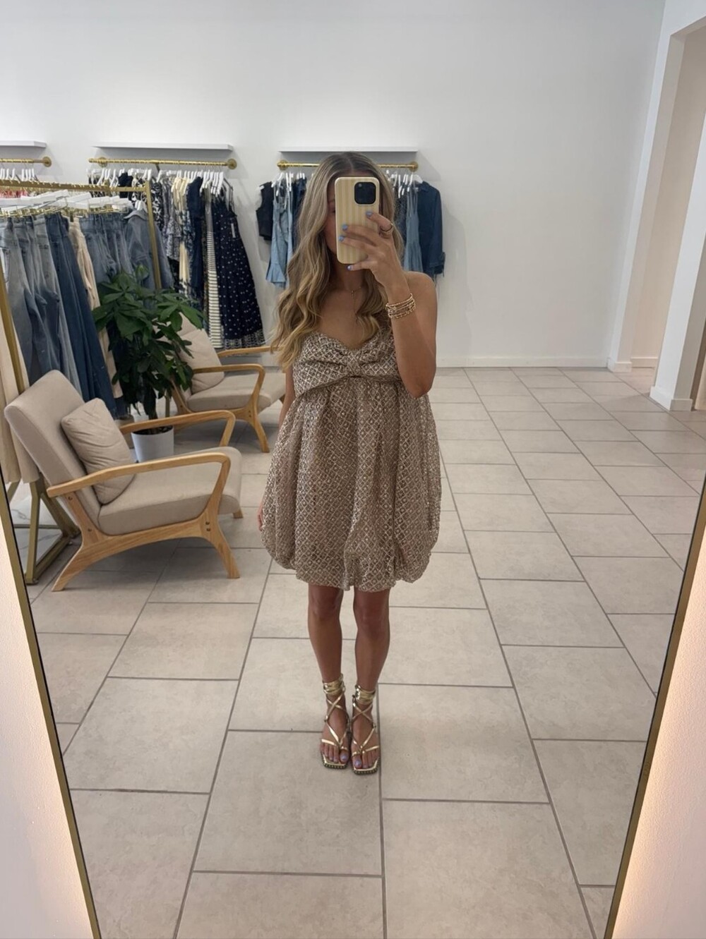 Storia Gold Bubble Mini Dress
